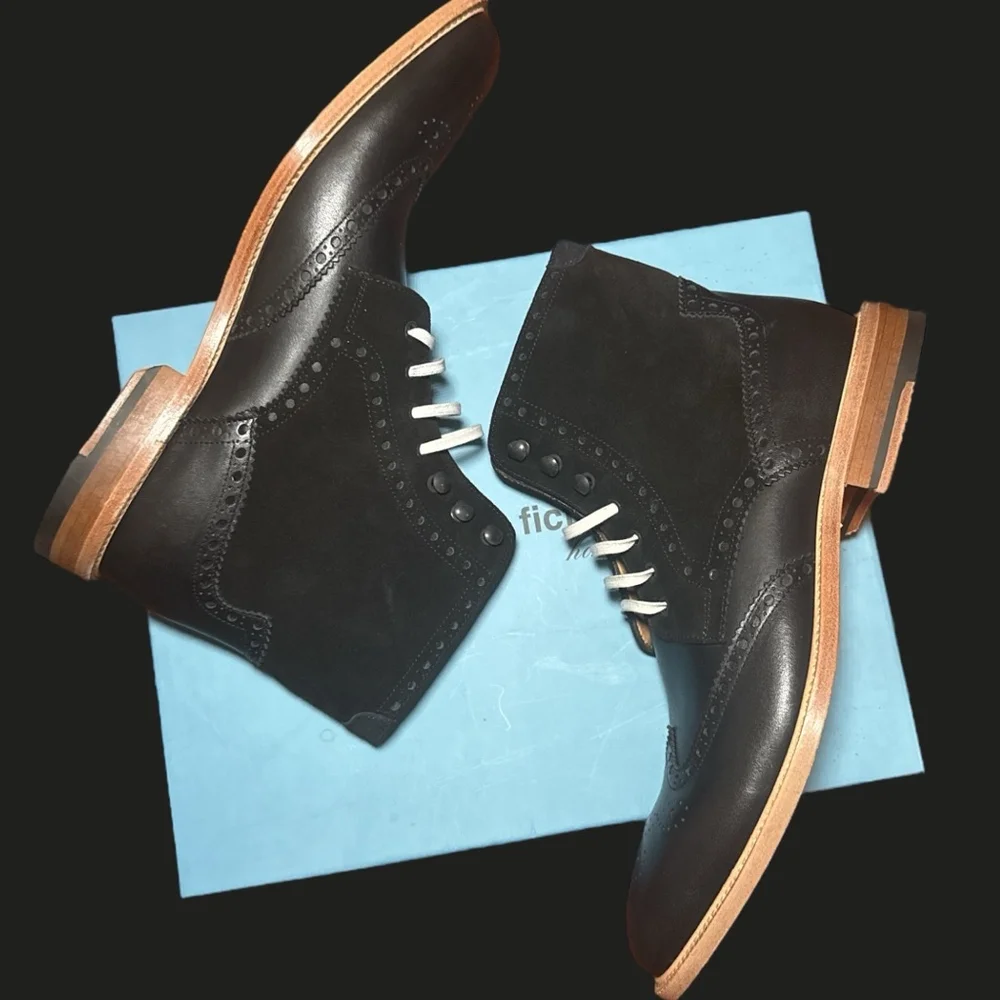 Rebel's Market Men's Modern Fiction Brogue Lace Up Boot in Black size 42